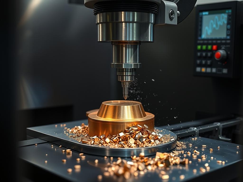 5-axis CNC machine creating custom bronze parts at Richconn