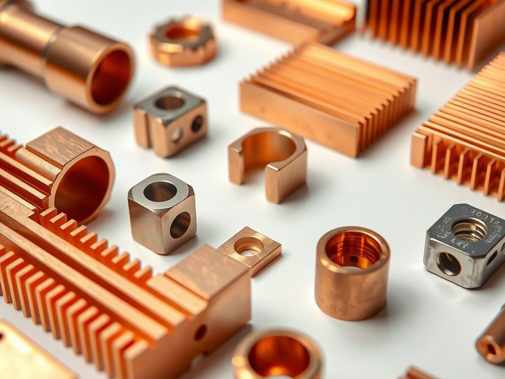 Custom copper parts showing electrical conductivity applications